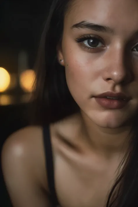 (close-up, editorial photograph of a 21 year old woman), (highly detailed face:1.4) (smile:0.7) (background inside dark, moody, private study:1.3) POV, by lee jeffries, nikon d850, film stock photograph ,4 kodak portra 400 ,camera f1.6 lens ,rich colors ,h...