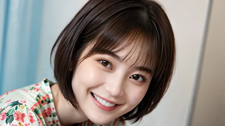 215 Short Hair, 20-year-old woman, A kind smile, Floral