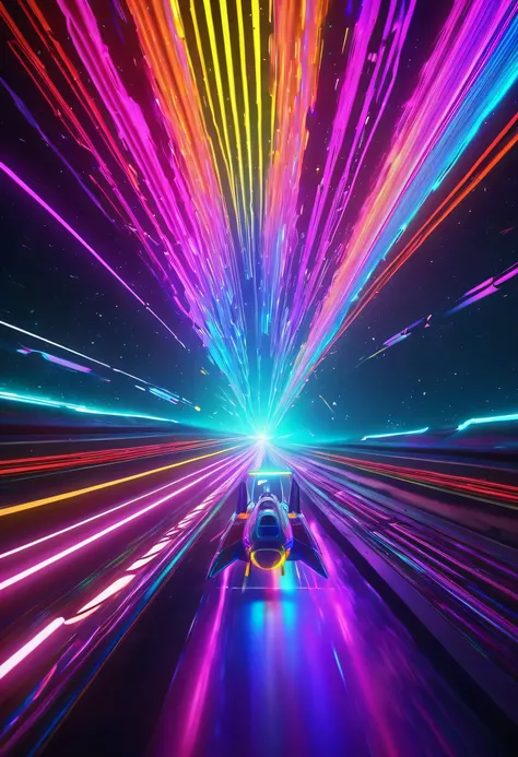 rocket ship, speed of light, hyperdrive::5 vibrant, neon, extreme rainbow stream::4 illuminated, intricate detail, cinematic lighting::1