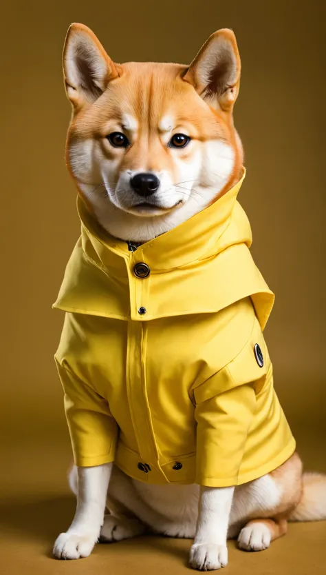 a shiba inu anthropomorphized，wearing clothing，humanimal，upperbody