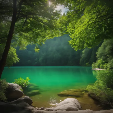 Clear light green lake water，Fantastic scene