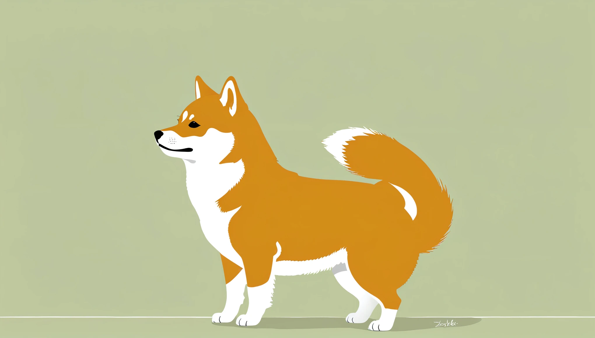 a Minimalist journey，A Shiba Inu，Minimalism， illustration，side View，solo