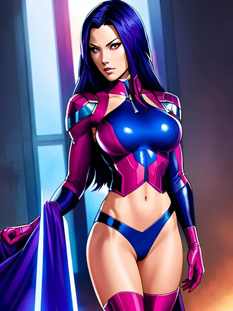 Personaje, Marvel, psylocke, con la ropa rasgada,showing off her slender body  