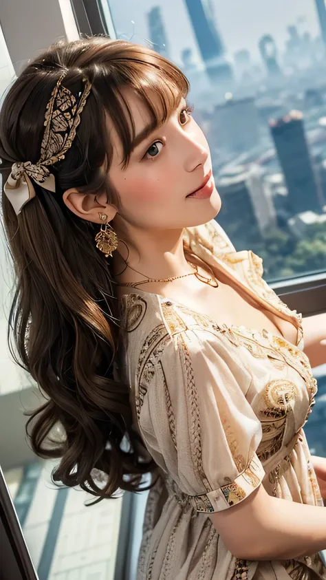 (Very delicate and beautiful: 1.2), 1 girl, bangs, Cute eyes, bow, Brown Hair, Mouth closed, landscape, Hair between the eyes, hair bow, Long sleeve, Looking at the audience, Medium Hair, alone, Upper Body, ((alone)), (masterpiece), blonde、Various movement...