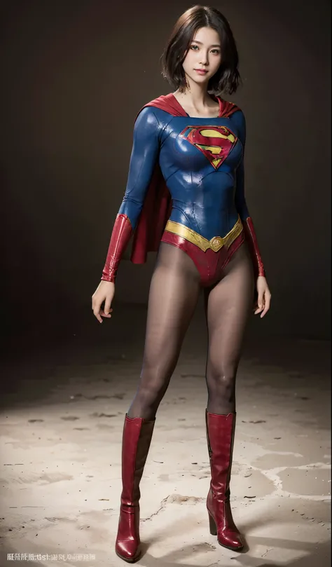 No background、(((Beautiful legs in black tights.)))、(((Legally express the beauty of your smile)))、((((Make the most of your original images)))、(((Supergirl Costume)))、(((Beautiful ultra-short hair)))、(((suffering)))、(((Please wear black tights....、Wear re...
