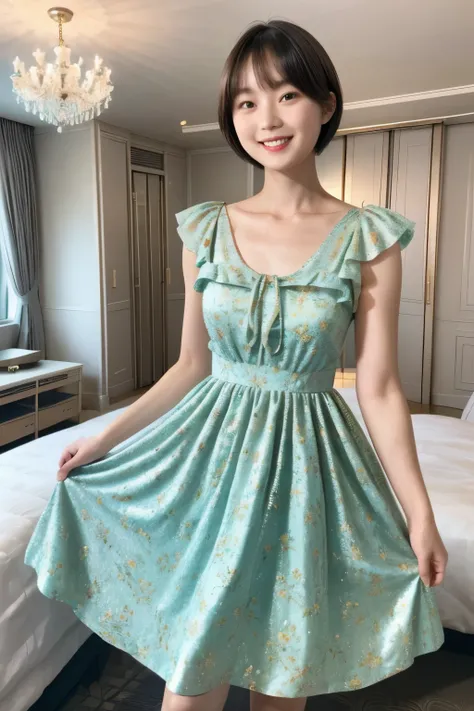 216 Short Hair, 20-year-old woman, A kind smile, Floral, (Gorgeous Dress, Luxury Room)