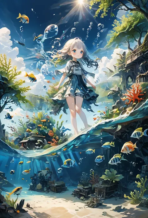 (Panorama, center, masterpiece, highest quality: 1.2), (8K、Raw photo、highest quality、look up:1.2、masterpiece:1.2、Genuineistic、Ultra-high resolution、High Contrast、Photon Mapping、Genuine、Very detailed、Official Art, Raw photo、professional Lighting、 Light、Vivi...