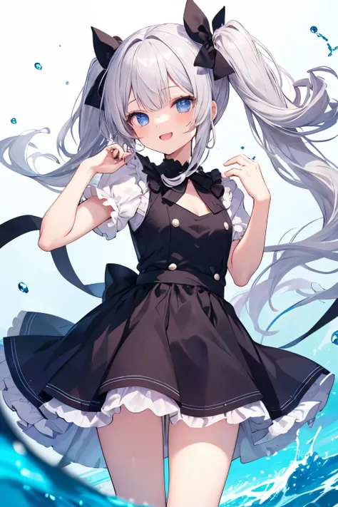 Silver-haired blue eyes、 girl、Small breasts、Twin tails、Laughter、Nico Nico Smile、Wink、 girl、Looks about 15 years old、Petan Musume、short、Wearing cute short-sleeved clothes