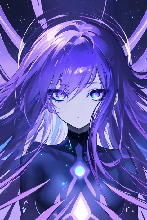 purple, cosmic entity, subreal, abstract, blue color scheme, beautiful deep eyes, detailed eyes 