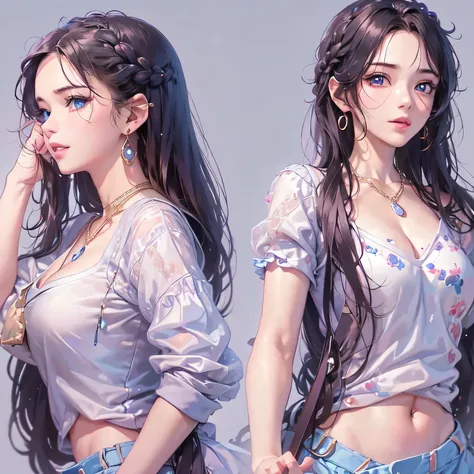 masterpiece、highest quality、High resolution、High-quality images、8k, 1 female、Skin Radiance、Texture of skin and clothing、Expression of fine eyes、shiny black hair,Girl with long braided hair, Manga inspired by Lee Jong-suk, Trending on deviantart, realism, d...