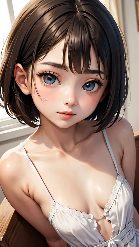 short hairと白のシャツ, short hair, short hair with bangs, cute face girl, cute little face in a portrait, french bob, white skin!!, s...