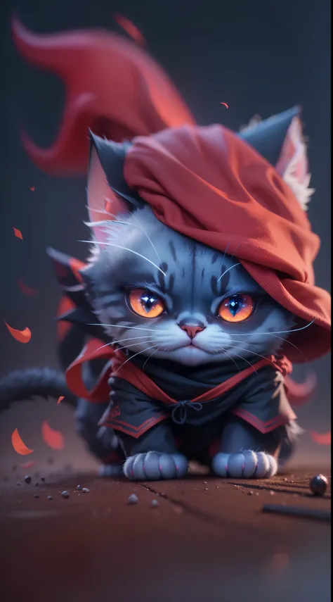 (bright dark fantasy cute ninja cat,minimalistic cartoon style:1.1) , Octane render,8K,ultra-detailed,professional, vibrant colors,sharp focus,physically-based rendering,extremely detailed eyes and face, longeyelashes