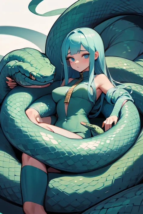 the girl whole body is coiled and squeezed by a snake