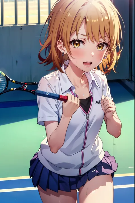 irohaisshiki, Iroha Isshiki, short hair, Brown Hair, (Brown eyes:1.5), happy smile, smile, Open your mouth,smile,
Tennis uniform, Hair Clip, Earrings, jewelry, nm1, Hair Ribbon, short hair, tennis cosplay, (Pleated super short skirt:1.4), (Thighs:1.3), (la...