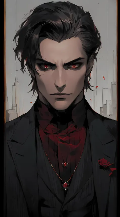 arafed image of a man with a dark suit and red tie, androgynous vampire, handsome male vampire, beautiful androgynous prince, ha...