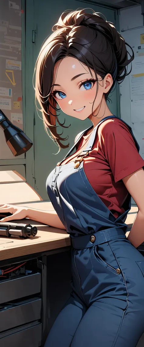 (highest quality:1.2, Very detailed, Latest, Vibrant, Ultra-high resolution, High Contrast, masterpiece:1.2, highest quality, Best aesthetics), Beautiful female mechanic, sexy, Work clothes, Overalls, Best Body Line, Beautiful detailed eyes, A professional...