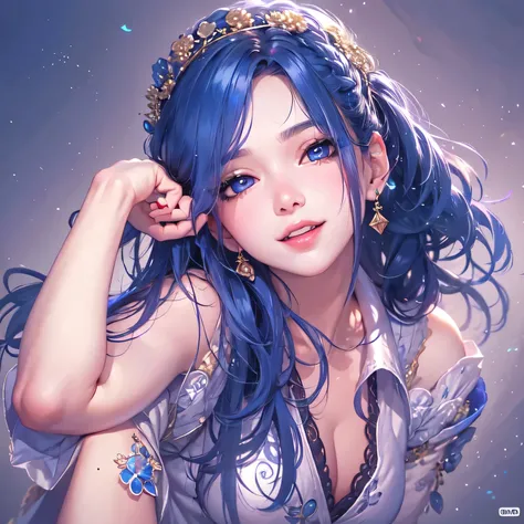 masterpiece、highest quality、High resolution、High-quality images、8k, 1 female、Skin Radiance、Texture of skin and clothing、Expression of fine eyes、Shiny dark blue hair,Girl with long braided hair, Manga inspired by Lee Jong-suk, Trending on deviantart, realis...