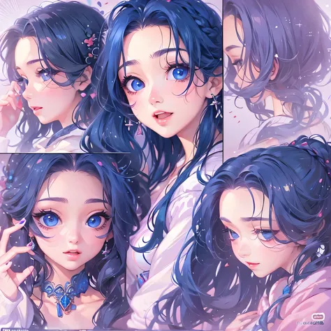 masterpiece、highest quality、High resolution、High-quality images、8k, 1 female、Skin Radiance、Texture of skin and clothing、Expression of fine eyes、Shiny dark blue hair,Girl with long braided hair, Manga inspired by Lee Jong-suk, Trending on deviantart, realis...