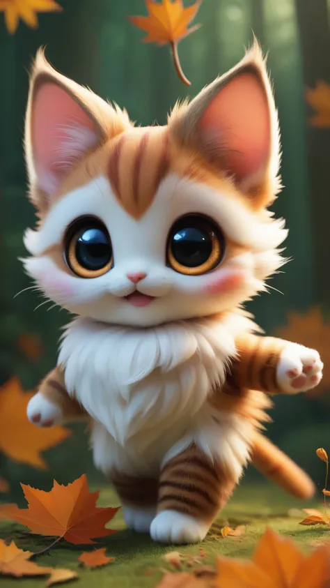 score_9, score_8_up, score_7_up, score_6_up, score_5_up, score_4_up,uhd, 
adorable cat-like creature big eyes in forest autumn t...