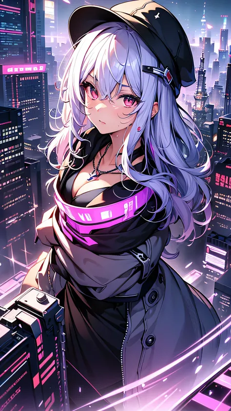 最high quality、Best image quality、masterpiece、girl((18-year-old、 By becoming、Best Bust、Medium Bust,Wide open breast tea、Red glowing eyes,Silver Hair、Disheveled Hair、Long Hair、thin,The highest valley、Open chest、Luminous Wristbands、hat、hair ornaments、luminous...