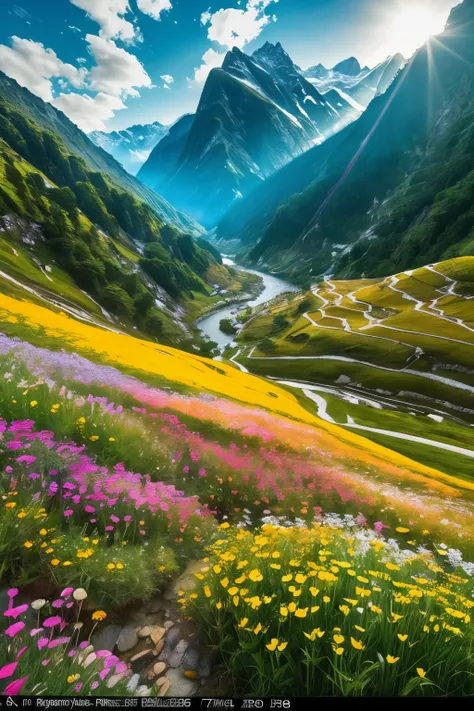 Embark on a vivid journey through the enchanting landscapes of Uttarakhands Valley of Flowers, where hyper-realistic imagery captured with the Canon R5 camera brings to life natures kaleidoscope in exceptional quality. The vibrant colors and intricate deta...