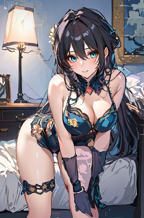 anime girl in lingerie posing on bed with lamp and mirror, seductive anime girl, , beautiful alluring anime woman, attractive anime girl, beautiful anime girl squatting, beautiful anime girl, anime goddess, cute anime waifu in a nice dress, 8k high quality...