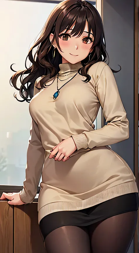 (Tabletop, highest quality, High resolution, , Perfect Pixel, 4K,), 1 girl, single, alone, Beautiful woman、I could see the whole body、 ((Wavy mid-length hair, bangs, Brown Hair)), ((Brown eyes, Beautiful eyelashes, Realistic eyes)), ((Detailed face, blush:...