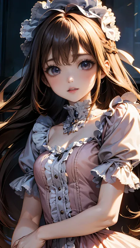 (high quality、high resolution、UHD,４ｋ、８ｋ)、pretty girl、10th Generation、Long eyelashes、Big eyes、Clear Eyes、Cherry-colored cheeks、(Anatomically correct)、A well-proportioned body、Sharp body、Beautiful clavicle、French braids、( Beautiful Lolita Dresses:1.4,Cute wi...