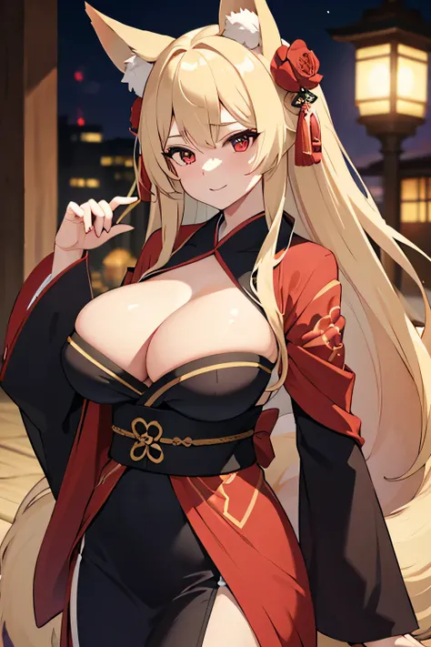 Masterpiece、Big Breasts、Fox ears、Long blonde、Red Eye、kimono