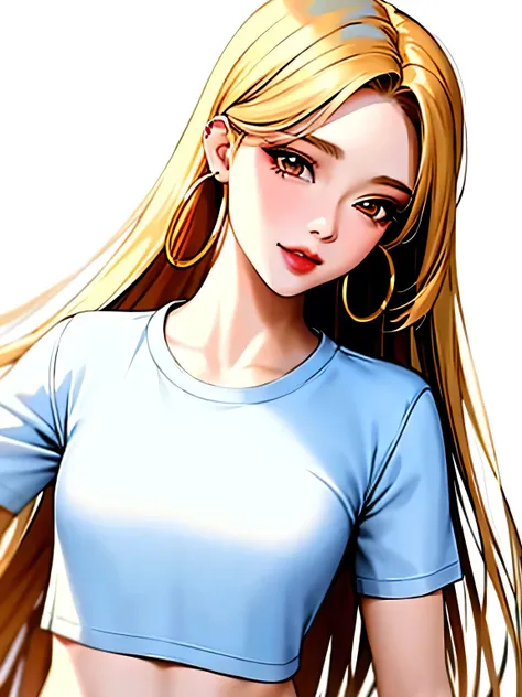 (Masterpiece 1.2) Delicate illustration, miniature painting, Japanese girl.solo female, bright lighting, forward facing, white background, (face length 2.0), Y2K, Shibuya 109 fashion, street fashion, gyaru, upper body, small breasts, slim Smile, mischievou...