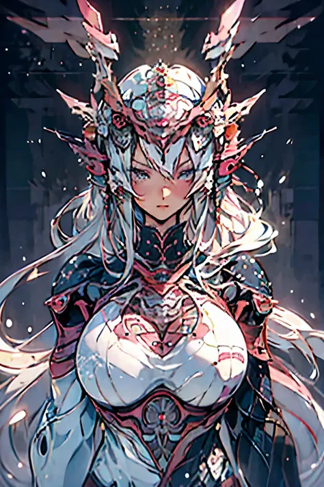 A man in his fifties with pink and white hair and a pink and white helmet, Detailed digital anime art, Best Anime 4K Konachan Wallpaper, Anime Mecha aesthetics, Highly detailed digital art in 4K, robot mech woman dragon head, Wallop and Krentz Kuschaert, H...