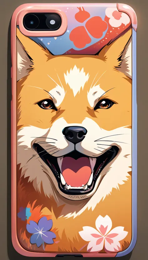 A cute mobile phone case with a Shiba Inu design, made of durable materials (rubber, silicone), providing (best quality, highres) protection. The case features a (realistic) depiction of a Shiba Inu dog, capturing its (adorable expression:1.1) with (detail...