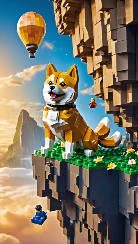 (best quality, high resolution, Shiba Inu Lego floating in the sky，cliff，dream