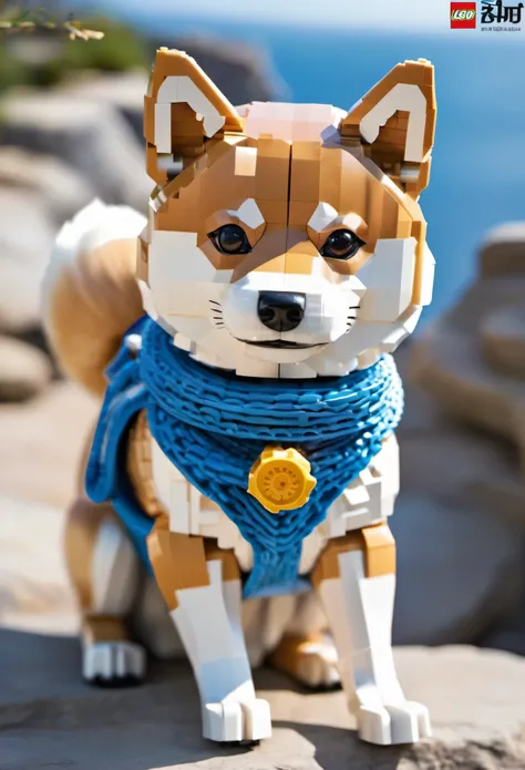 (Magazine cover :1.2)(best quality, high resolution, Shiba Inu Lego on the cliff