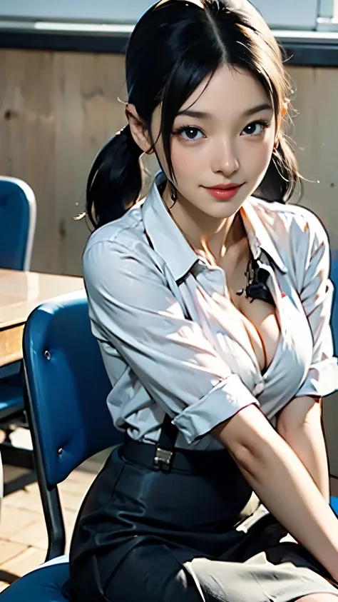 (Realistic:1.4, 8k), highest quality, masterpiece, Ultra-high resolution, Perfect dynamic composition,(Minamoto Shizuka:1.3) (Cinematic lens effects), (Beautiful Face), (Brown Hair:1.3, bangs, Short pigtails), Highly detailed skin and facial textures:1.3, ...