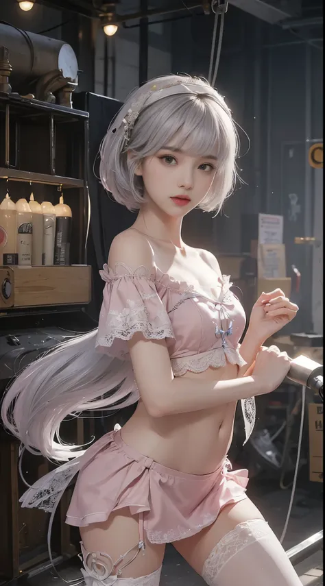 (((masterpiece, highest quality, Super detailed))), 1 female, (((very thin body))) , (((length, thin legs))), (((black short bob, thick fluffy bangs ))), (((highly detailed face))), No cosmetics, small and thin nose, thin mouth with small lips, (((Very sha...