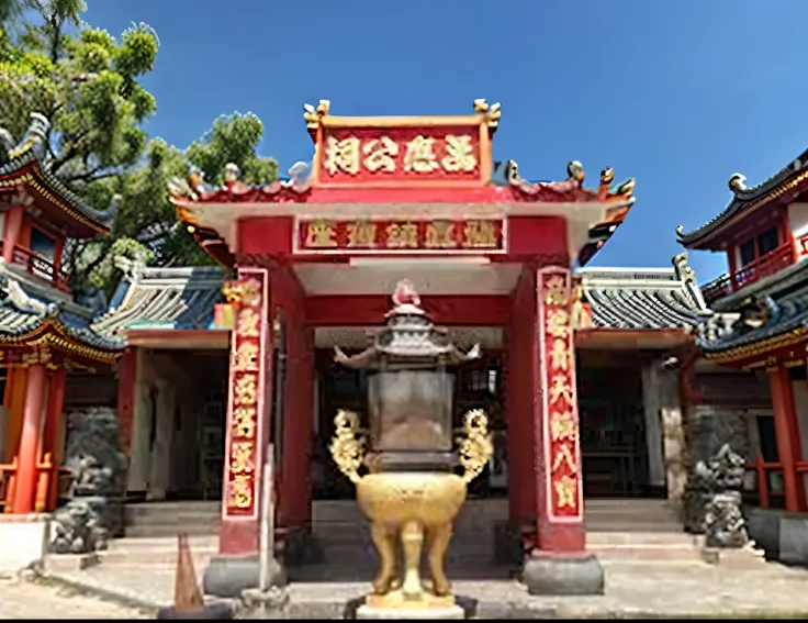 temple前面有一个红色的招牌，It says &quot;Any request will be answered&quot;, chinese temple, From the outside, Front view, a temple, buddhist temple, Front view, Full view, Chinese Architecture, traditional Chinese, with a chinese temple, shan shui, temple, Taiwan, ...