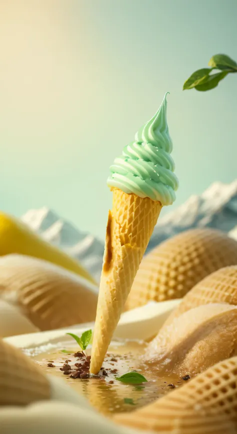 There is a waffle cone ice cream cocoa ice cream, Pure color，Ice cream on the side, 🍸🍋, Ice cream cone, Cocoa theme, iPhone Wallpapers, mountains of ice cream, Light brown, Cocoa and warm themes, 🐿🍸🍋, photography, Cocoa theme, phone wallpaper, Food 4k, Ama...