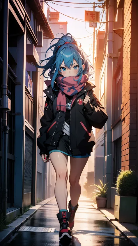 anime - style photo of a woman with blue hair and a scarf, anime style 4 k, anime style. 8k, artwork in the style of guweiz, realistic anime artstyle, anime moe artstyle, digital anime art, detailed digital anime art, realistic anime art style, realistic a...