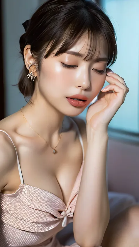 ((8k:1.27), highest quality, masterpiece, 超A high resolution:1.2)Photo Beautiful Japan woman(Comfortable:1.1) grace, good, Gradient lighting, One Girl, Delicate skin, Look at this, Brown eyes, (Short hair with bangs:1.2), (Large breasts:1.0), (middle breas...