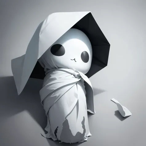 a malaysian ghost known as ( pocong ) as a food called ( popiah ), fully high detailed, high definition, 2d anime sketch, black and white, vectorize version