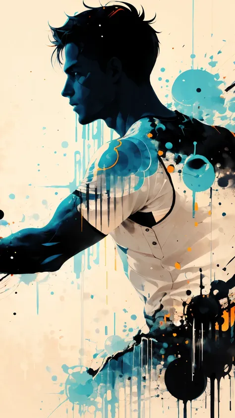 male silhouette:athlete:dynamic pose:profile,ink splash,bold colors,dynamically,colorful,an abstract painting that looks like a ...