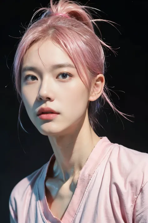 （Handsome Chinese guy：1.5）Pink hair，Anime boy with blue eyes and pink shirt, inspired by Yanjun Cheng, Guviz-style artwork, Guviz, Kawaii realistic portrait, author：yanjun cheng, ((Pink)), yanjun cheng, Glowing pink face, pink face, inspired by jeonseok le...