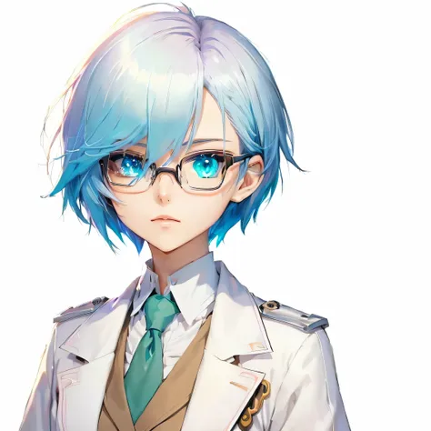 Anime - style image of a woman with blue hair and glasses, A delicate androgynous prince, 2d animation style, Beautiful androgynous prince, Tall anime guy with blue eyes, Anime Moe Art Style, Vivid RPG Portraits, rogue anime girl ayanami rei, zerochan art,...