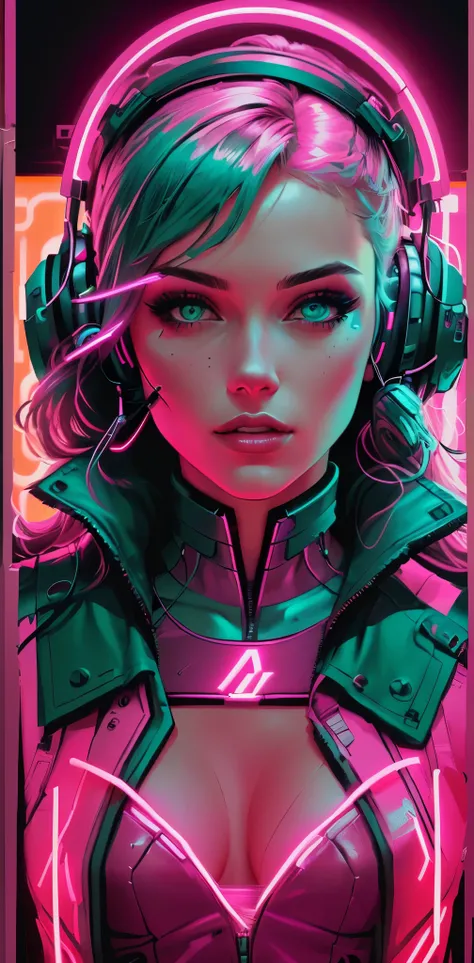 a close up of a woman with headphones on and neon lights, cyberpunk art style, cyberpunk themed art, cyberpunk artstyle, cyberpunk style color, cyberpunk vibes, cyberpunk shading, cyberpunk illustration, bright cyberpunk glow, cyberpunk art, the cyberpunk ...