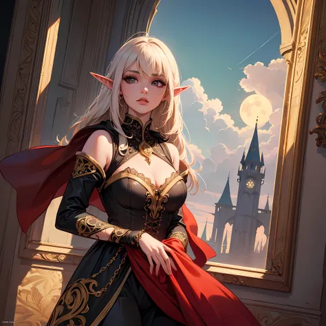 fantasy art, gothic art, (masterpiece:1.5), full body best details, highly detailed, best quality, Glowing Red, highres, full body portrait of a vampire, elf (Masterpiece, best quality: 1.6), ultra feminine, wizard, (intricate details, Masterpiece, best qu...