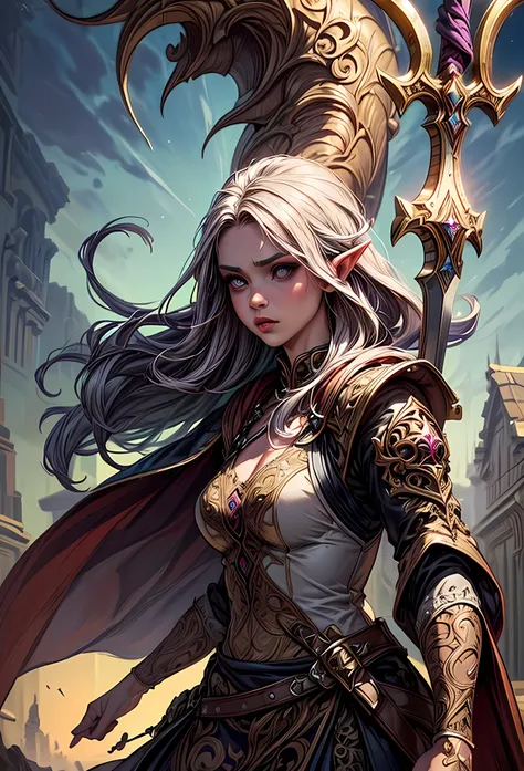 speedpainting a picture of a female elf (intense details, Masterpiece, best quality: 1.5) fantasy swashbuckler, fantasy fencer, armed with a slim sword, shinning sword, metallic shine, colorful clothes, dynamic clothing, an ultra wide shot, full body (inte...