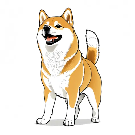 A Shiba Inu, happy, Stick figures, stick figure lines, line art, cute, from below, best quality, masterpiece, high details, highres