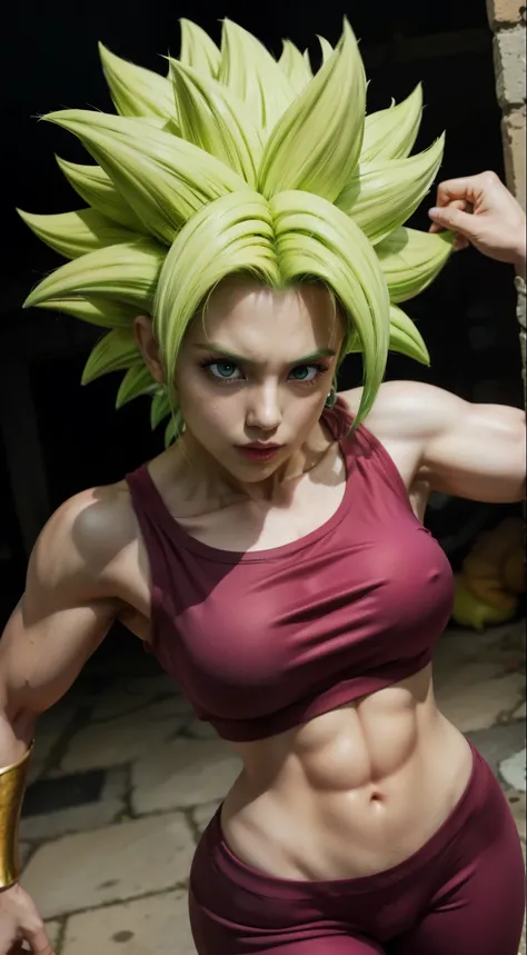 ((Black line work)), detailed line work, slendered abs, ((masterpiece)), ((proportion Aurea)), ((Dynamic)), ((natural)) ((best quality)), ((ultra-detalhado)), ((kefla dragon ball super)), {1mulher}, {neon green hair}, {super sayajin}, {style dragon ball su...