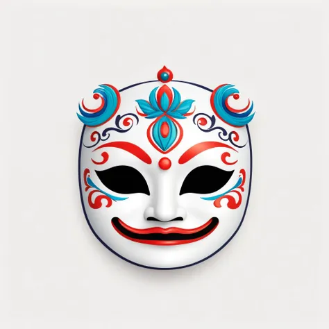 Create a logo that features a cute and colorful Chinese opera mask. The style should be whimsical and playful, and the media used should be vector graphics.,low saturation,clean background,minimalist,Best quality,UHD,16K,high resolution,unreal engine 5,Dre...